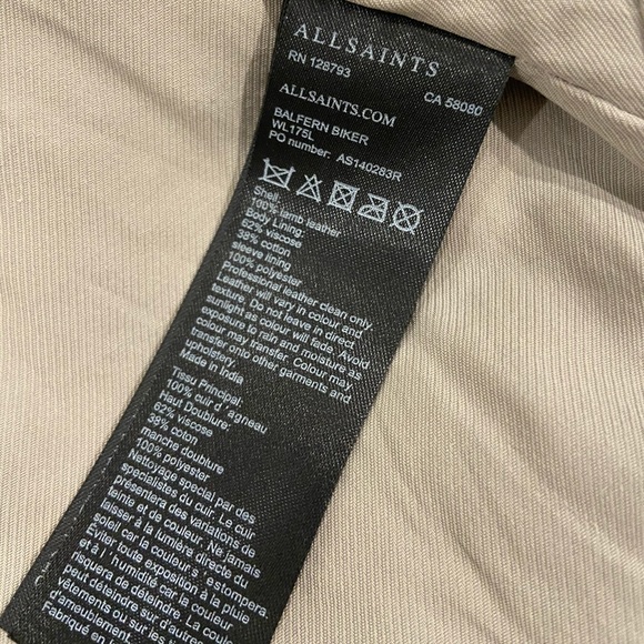 All Saints Light Taupe Leather Moto Jacket - Picture 8 of 8